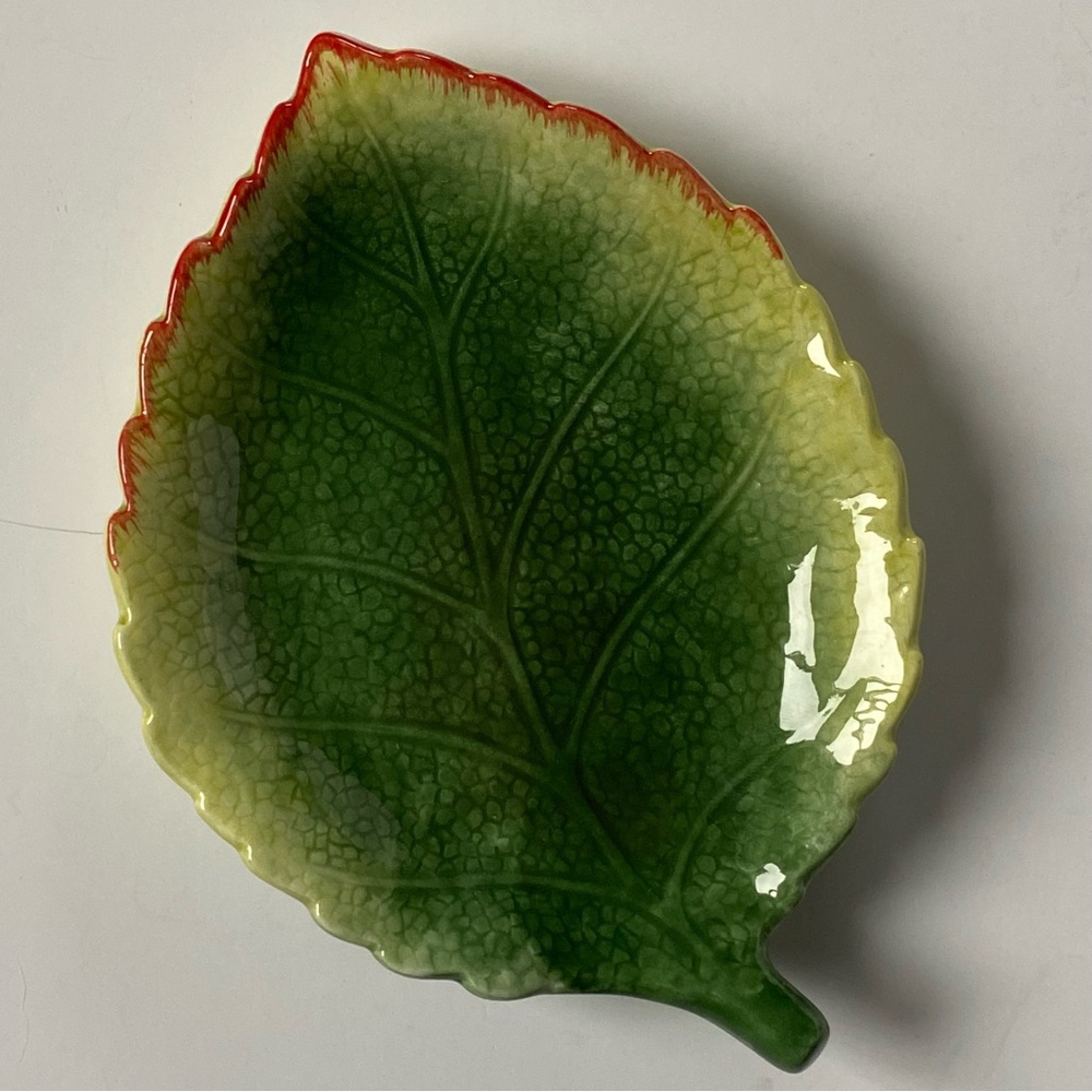 Corner Ruby Trinket Dish Leaf from the Garden Collection 6” Mint Ceramic Nature